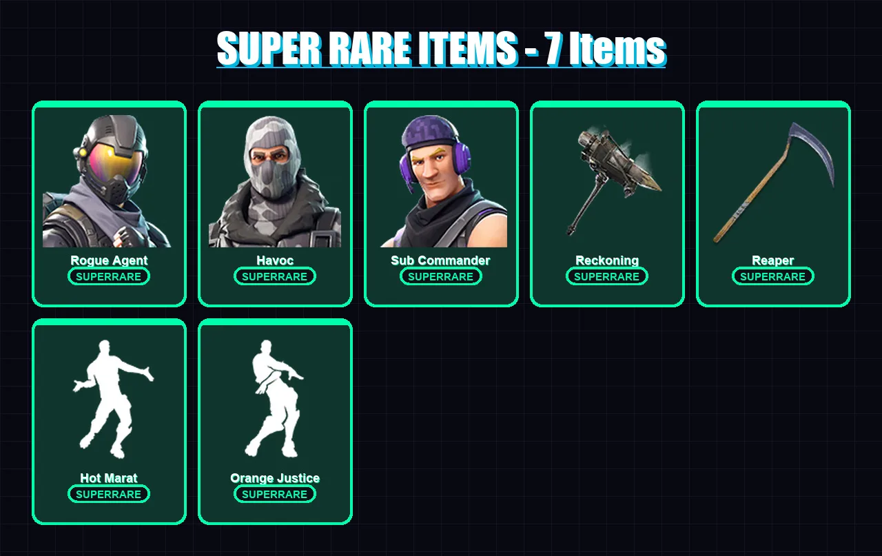 [PS4/PS5/XBOX/PC] | Rogue Agent | Havoc | Sub Commander | Hybrid | Omega | 40 skin | 27 pickaxe | 32 emote | 29 glider | Lv443