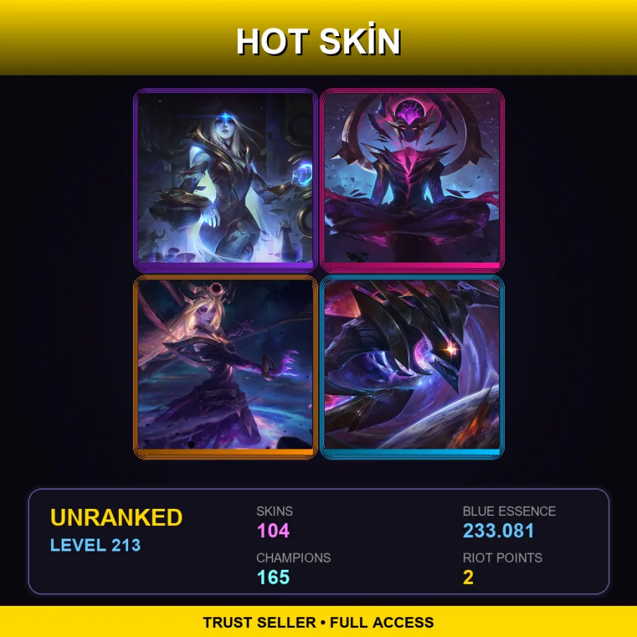 SG | Lv213 | Unranked | 104 Skin | 165 Champ — LoL account