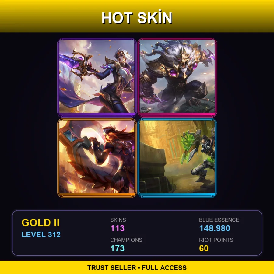 NA | Victorious Fiora | Victorious Rengar | Victorious Sivir | Hextech Singed | 113 Skin | 173 Champ | Gold II | Lv312