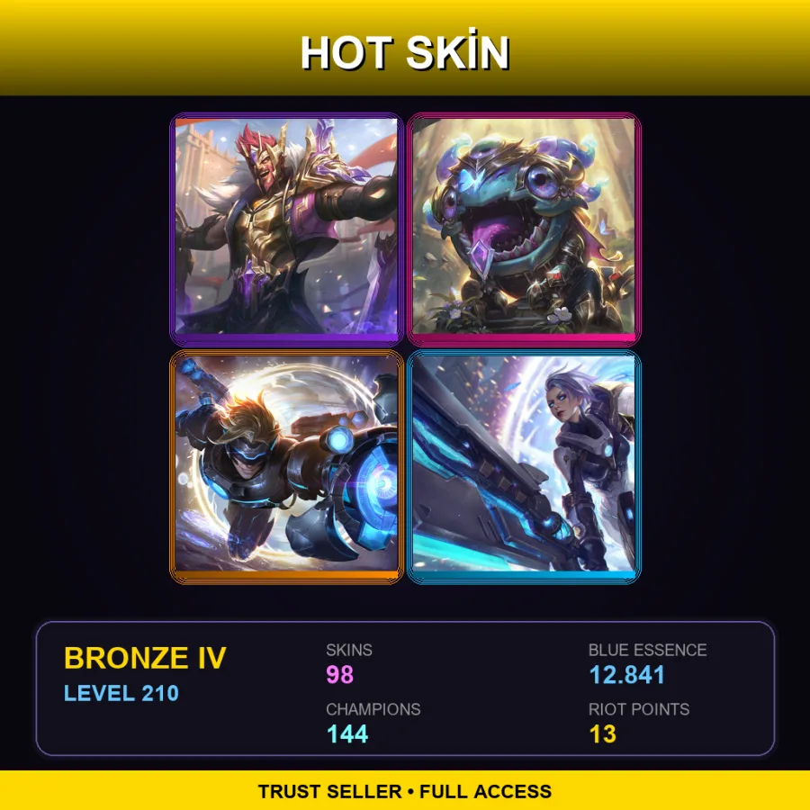 SG | Lv210 | Bronze IV | 98 Skin | 144 Champ — LoL account