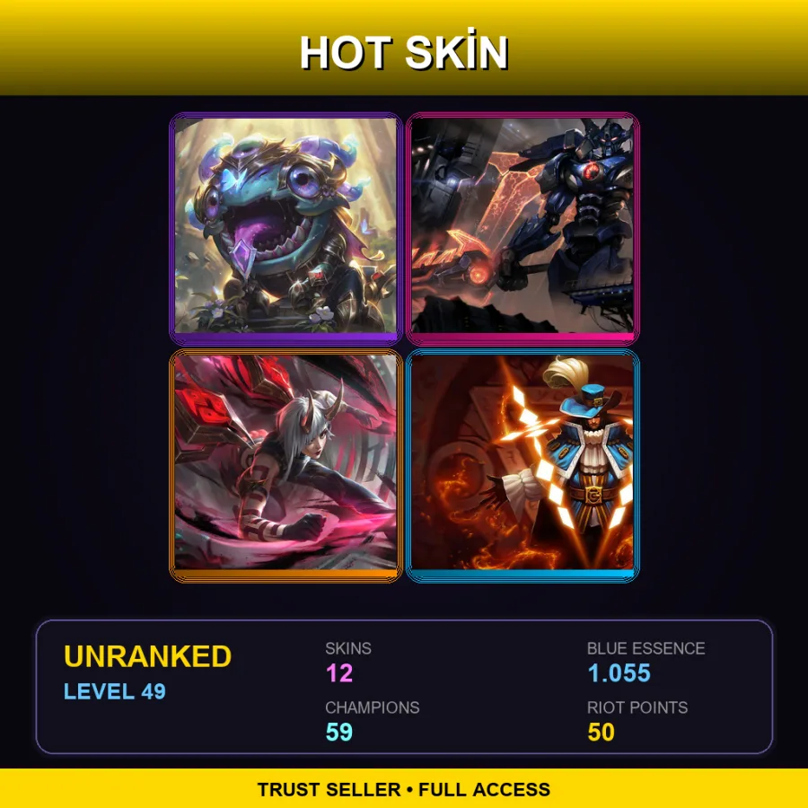 EUW | Lv49 | Unranked | 12 Skin | 59 Champ — LoL account