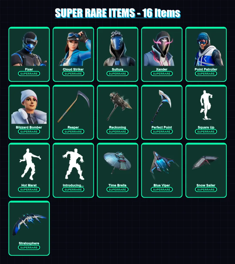 [PS4/PS5/XBOX/PC] | Fixer | Cloud Striker | Sultura | Xander | Point Patroller | 241 skin | 296 pickaxe | 291 emote | 241 glider | Lv3822