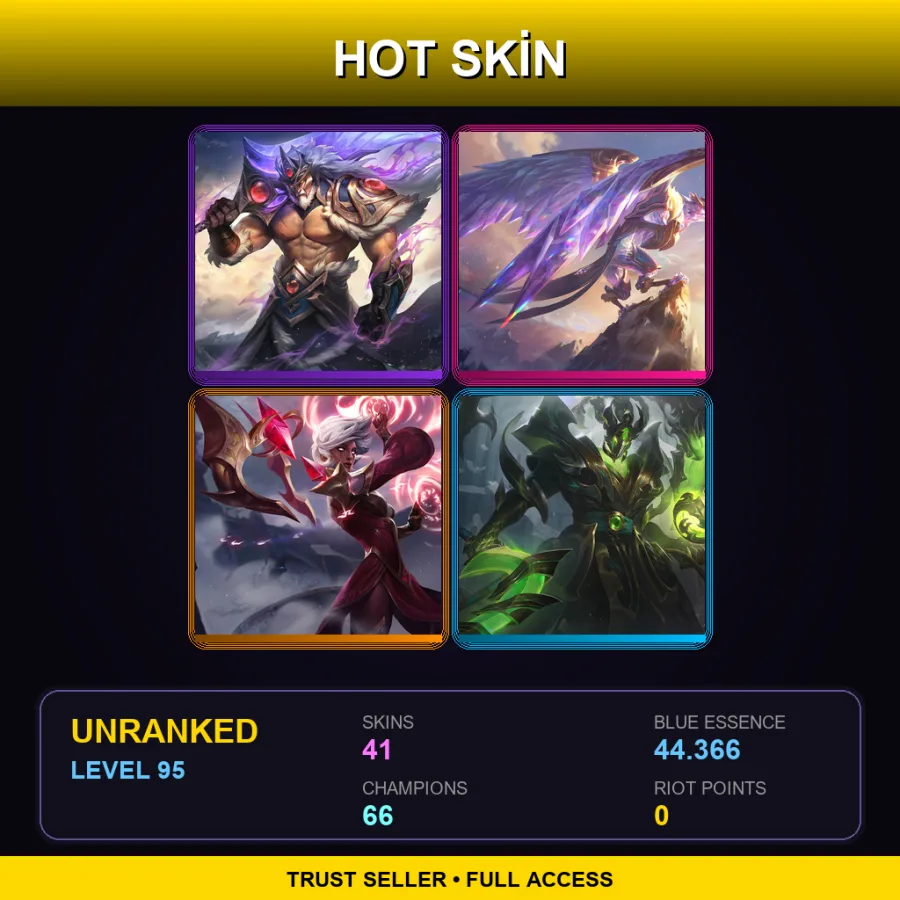 LAS | Lv95 | Unranked | 41 Skin | 66 Champ — LoL account