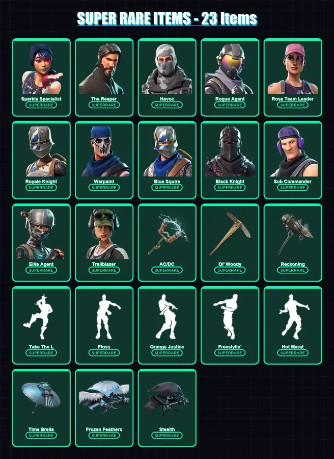 [PC/PSN] | Sparkle Specialist | The Reaper | Havoc | Rogue Agent | Rose Team Leader | 100 skin | 105 pickaxe | 117 emote | 98 glider | Lv1550