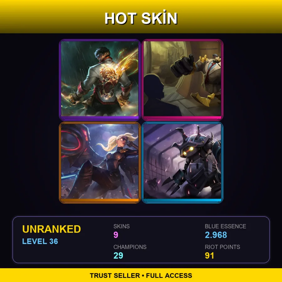 EUW | Lv36 | Unranked | 9 Skin | 29 Champ