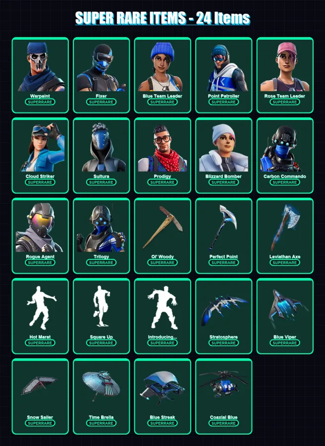 [PC/XBOX] | Warpaint | Fixer | Blue Team Leader | Point Patroller | Rose Team Leader | 119 skin | 139 pickaxe | 169 emote | 138 glider | Lv2109