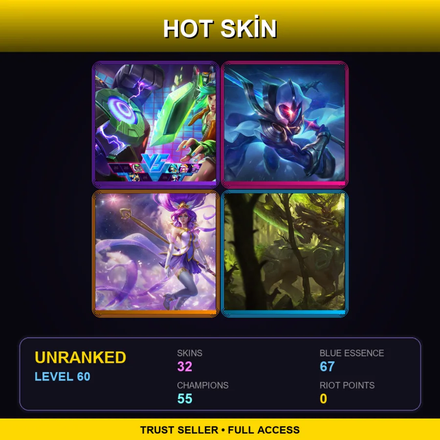 VN | Lv60 | Unranked | 32 Skin | 55 Champ — LoL account