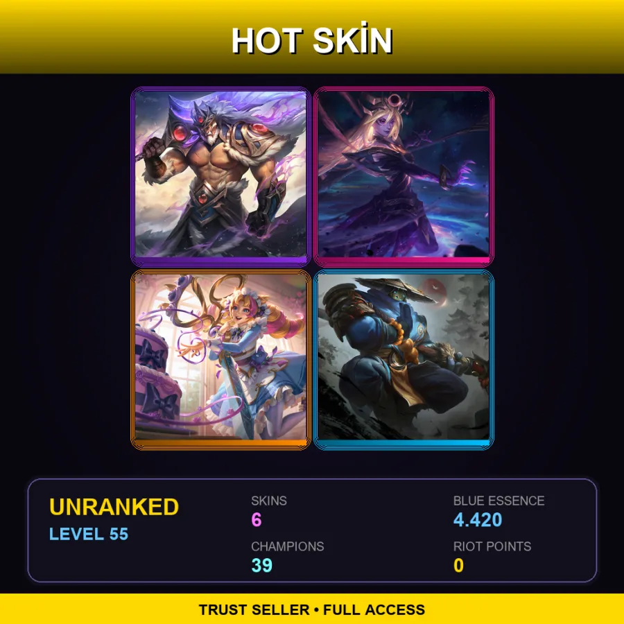 LAS | Lv55 | Unranked | 6 Skin | 39 Champ — LoL account