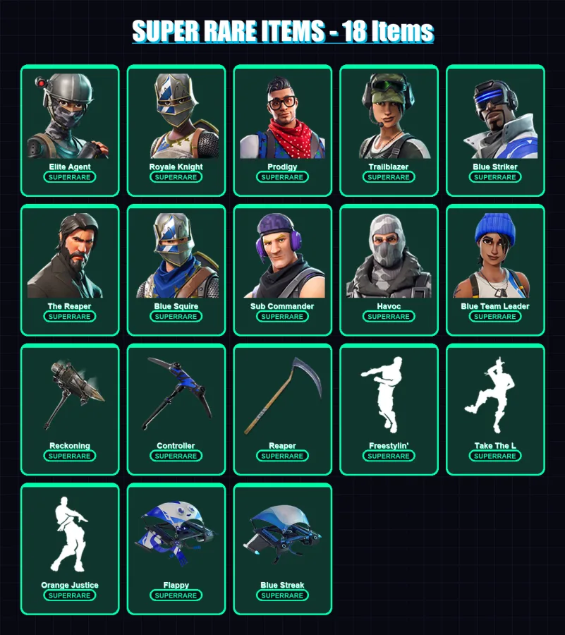 [PC/XBOX] | Elite Agent | Royale Knight | Prodigy | Trailblazer | Blue Striker | 43 skin | 29 pickaxe | 32 emote | 34 glider | Lv387