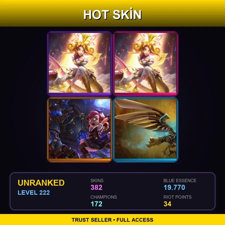 EUW | Lv222 | Unranked | 382 Skin | 172 Champ