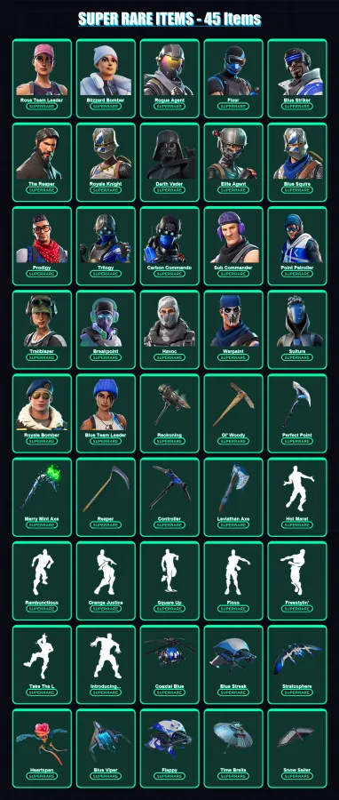 [PS4/PS5/PC] | Rose Team Leader | Blizzard Bomber | Rogue Agent | Fixer | Blue Striker | 304 skin | 325 pickaxe | 238 emote | 284 glider | Lv3616