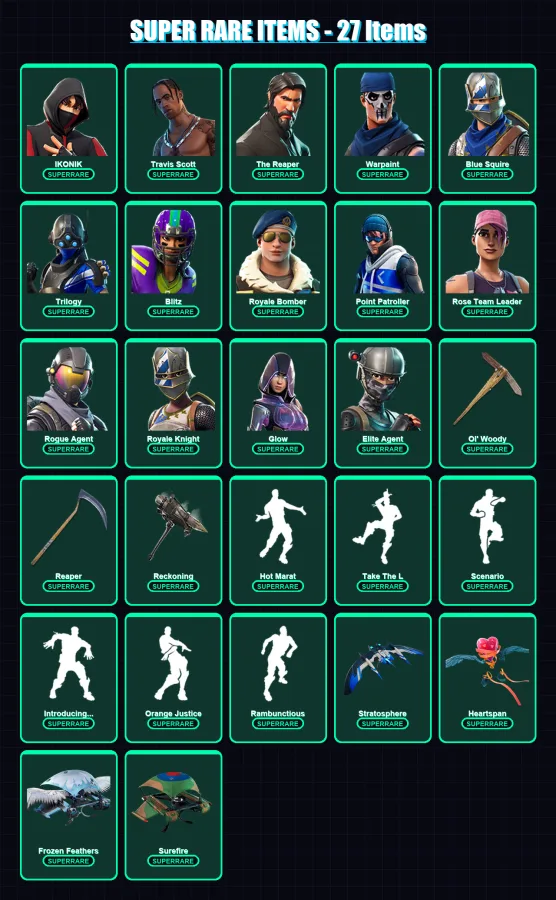 [PC/XBOX] | IKONIK | Travis Scott | The Reaper | Warpaint | Blue Squire | 204 skin | 148 pickaxe | 189 emote | 136 glider | Lv1675 — Fortnite account