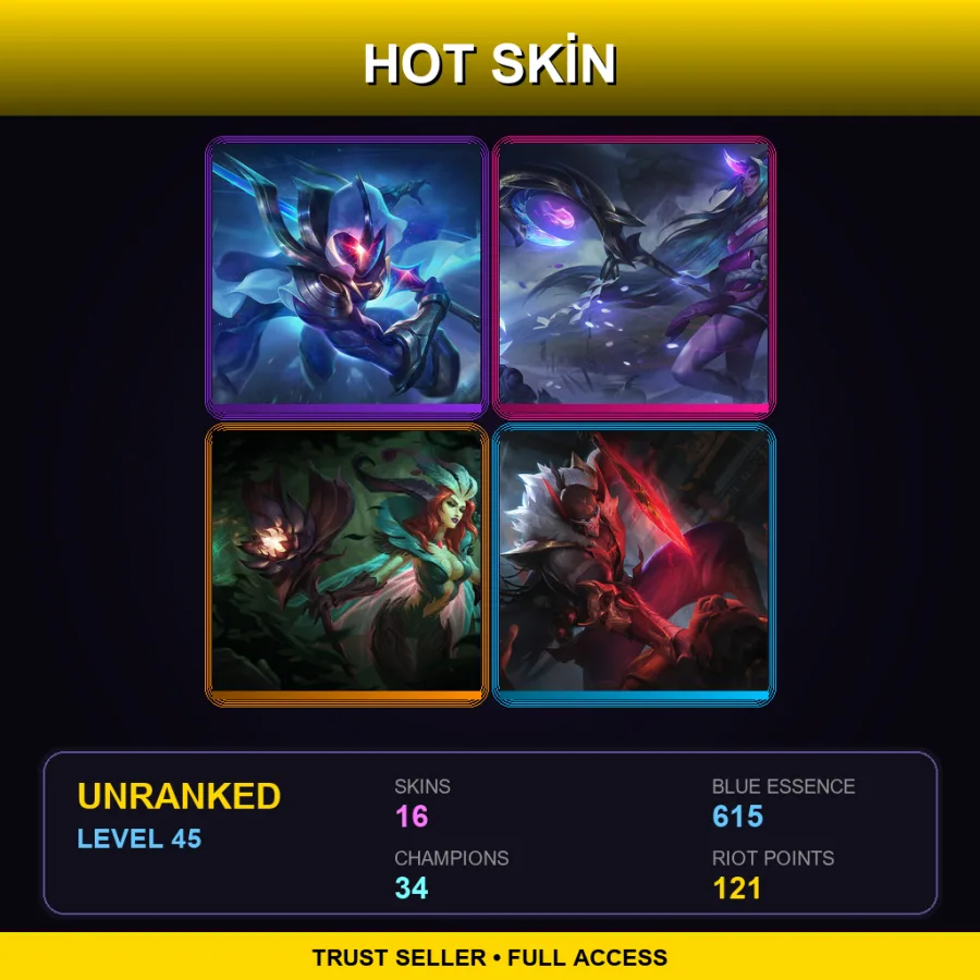 RU | Lv45 | Unranked | 16 Skin | 34 Champ — LoL account