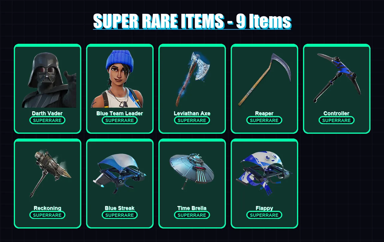 [PS4/PS5/XBOX/PC] | Darth Vader | Blue Team Leader | Predator | Torin | The Ice King | 175 skin | 201 pickaxe | 143 emote | 149 glider | Lv4426 — Fortnite account