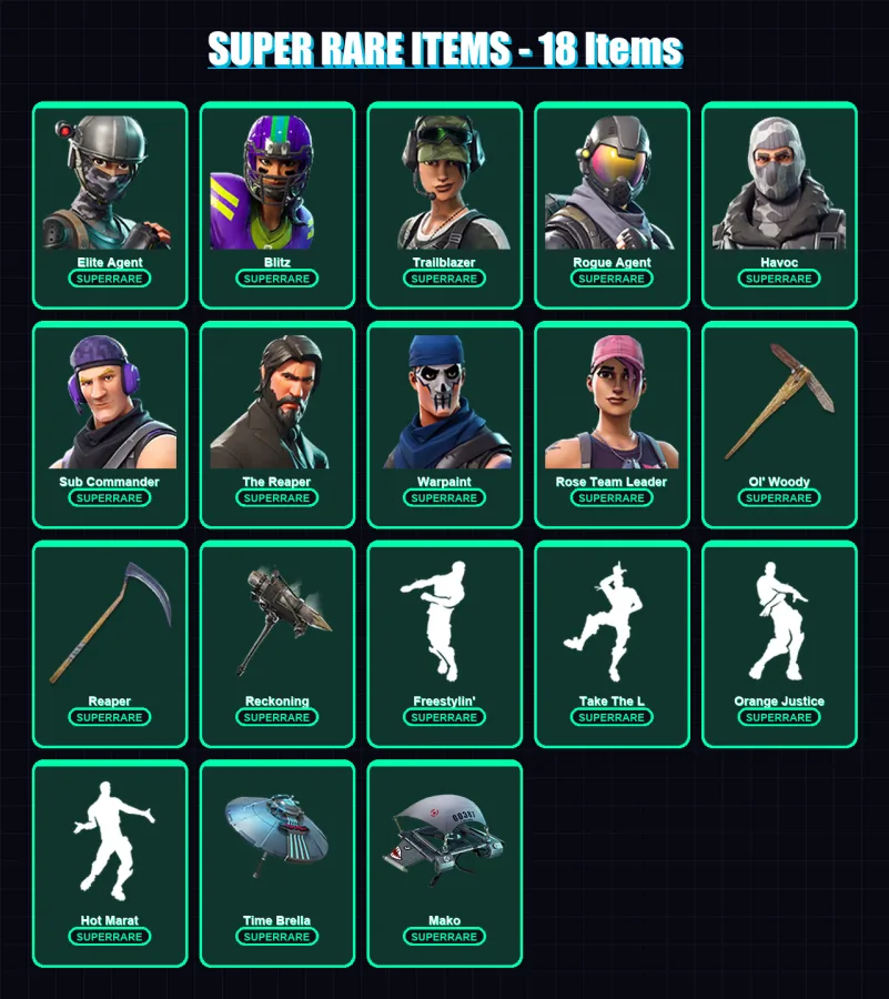 [PS4/PS5/XBOX/PC] | Elite Agent | Blitz | Trailblazer | Rogue Agent | Havoc | 150 skin | 106 pickaxe | 101 emote | 84 glider | Lv1219