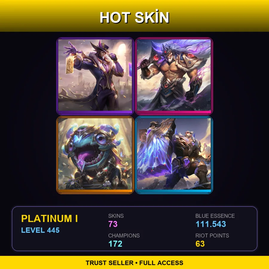 EUW | Lv445 | Platinum I | 73 Skin | 172 Champ