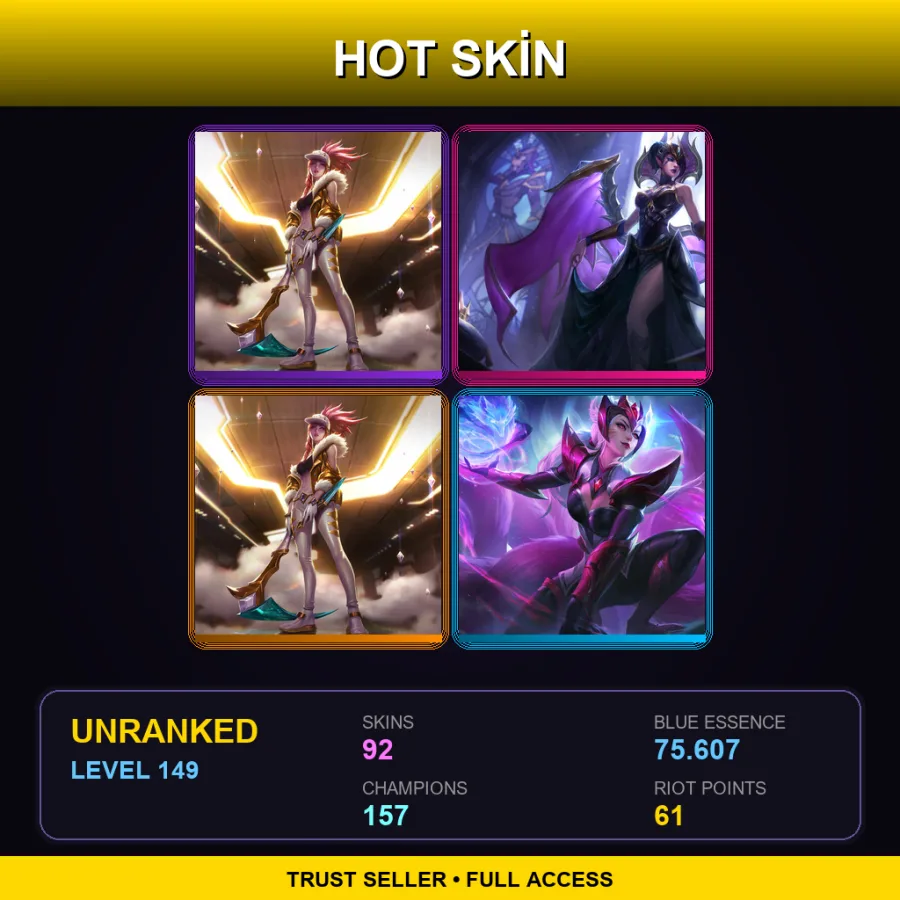 EUW | Lv149 | Unranked | 92 Skin | 157 Champ — LoL account