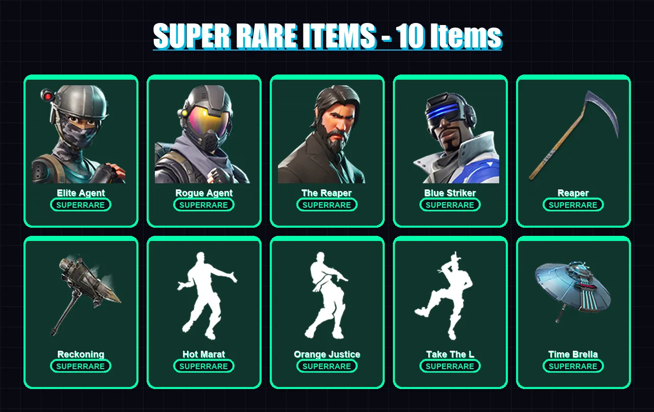 [PS4/PS5/XBOX/PC] | Elite Agent | Rogue Agent | The Reaper | Blue Striker | Omega | 91 skin | 98 pickaxe | 111 emote | 105 glider | Lv2166 — Fortnite account