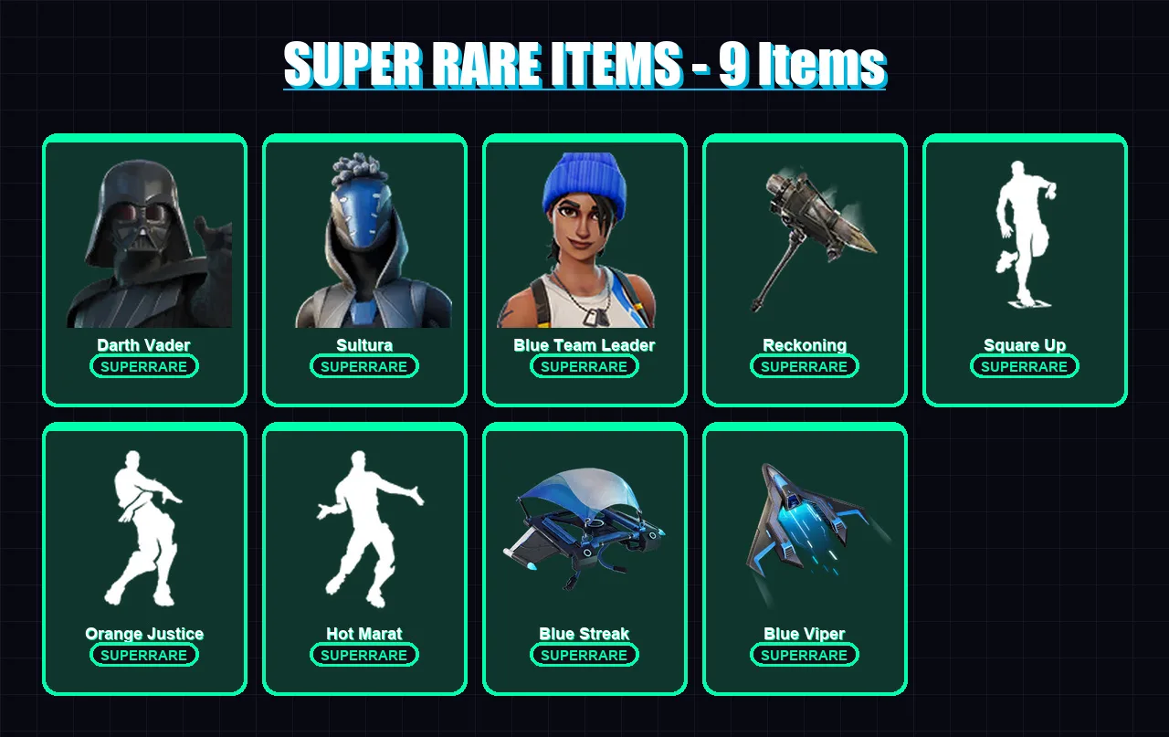 [PC] | Darth Vader | Sultura | Blue Team Leader | The Foundation | Carbide | 167 skin | 204 pickaxe | 167 emote | 180 glider | Lv2233
