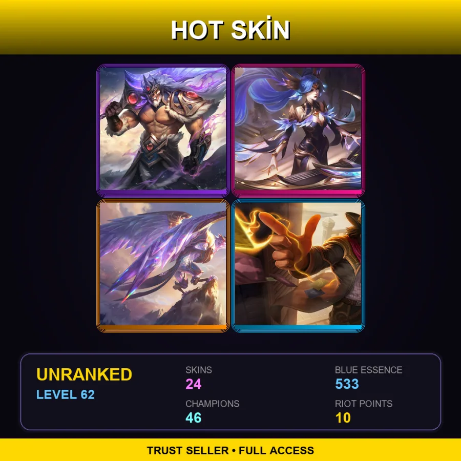 EUW | Lv62 | Unranked | 24 Skin | 46 Champ — LoL account