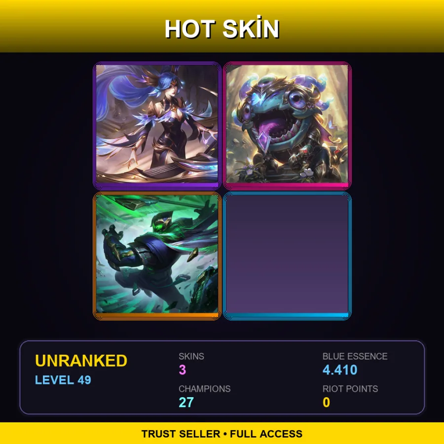 EUW | Lv49 | Unranked | 3 Skin | 27 Champ — LoL account