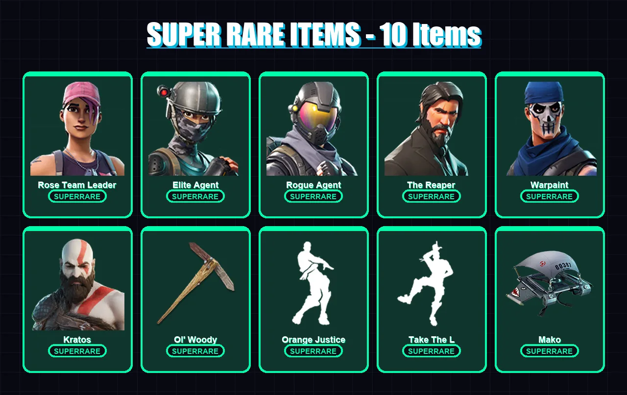 [PS4/PS5/XBOX/PC] | Rose Team Leader | Elite Agent | Rogue Agent | The Reaper | Warpaint | 22 skin | 20 pickaxe | 25 emote | 24 glider | Lv406