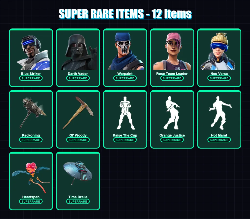 [PS4/PS5/XBOX/PC] | Blue Striker | Darth Vader | Warpaint | Rose Team Leader | Neo Versa | 123 skin | 131 pickaxe | 141 emote | 144 glider | Lv1924