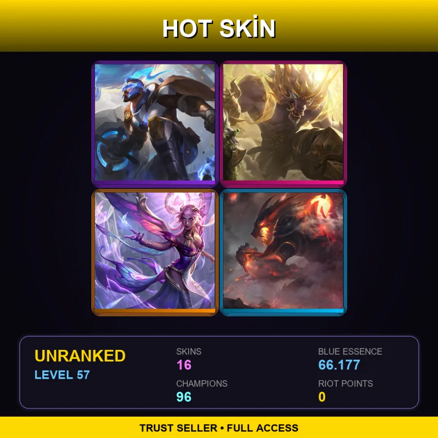 VN | Lv57 | Unranked | 16 Skin | 96 Champ