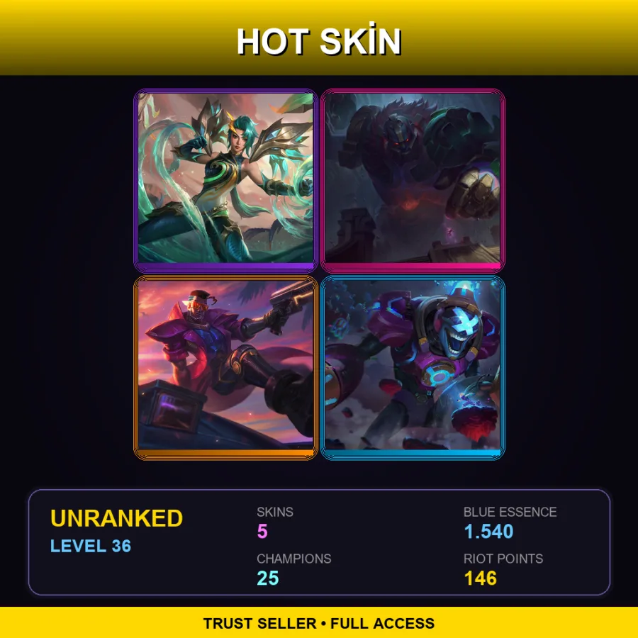 NA | Lv36 | Unranked | 5 Skin | 25 Champ — LoL account