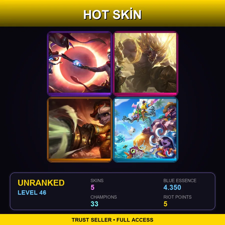 EUNE | Lv46 | Unranked | 5 Skin | 33 Champ — LoL account