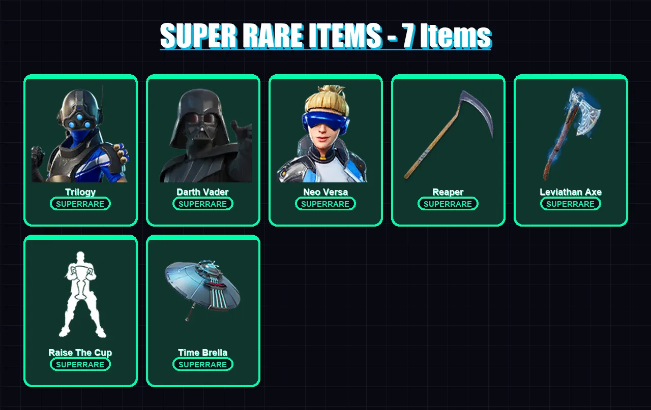 [PS4/PS5/XBOX/PC] | Trilogy | Darth Vader | Neo Versa | Era | Fade | 340 skin | 377 pickaxe | 270 emote | 246 glider | Lv7360