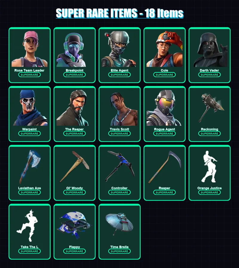 [PC/XBOX/PSN] | Rose Team Leader | Breakpoint | Elite Agent | Cole | Darth Vader | 292 skin | 287 pickaxe | 211 emote | 215 glider | Lv3411