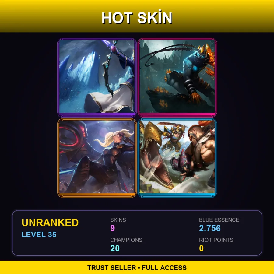 VN | Lv35 | Unranked | 9 Skin | 20 Champ — LoL account