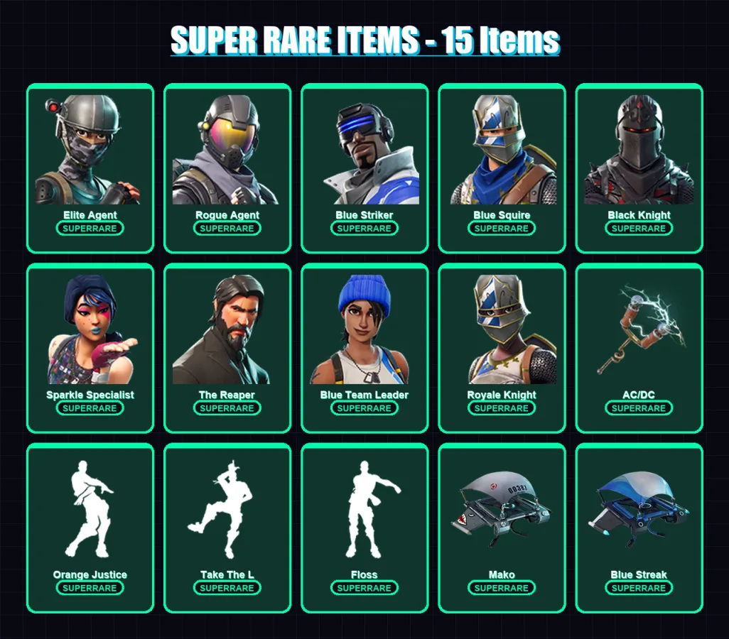 [PS4/PS5/XBOX/PC] | Elite Agent | Rogue Agent | Blue Striker | Blue Squire | Black Knight | 32 skin | 26 pickaxe | 29 emote | 35 glider | Lv429