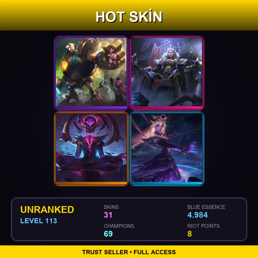 LAS | Lv113 | Unranked | 31 Skin | 69 Champ — LoL account