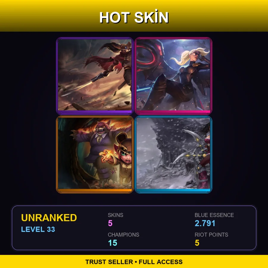 TR | High Noon Yasuo | Riot Kayle | Reverse Annie | Bandit Sivir | 5 Skin | 15 Champ | Lv33