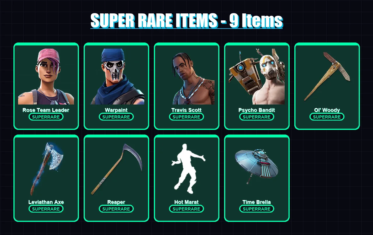 [PC/PSN] | Rose Team Leader | Warpaint | Travis Scott | Psycho Bandit | Valeria | 193 skin | 218 pickaxe | 188 emote | 148 glider | Lv2615