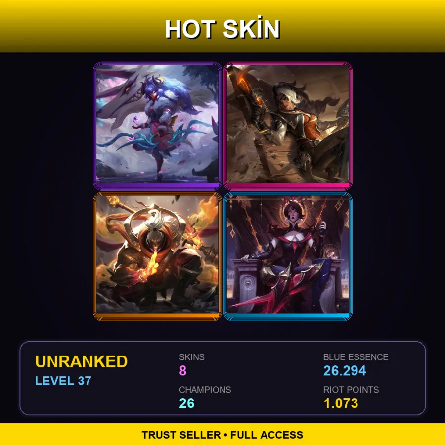 TW | Lv37 | Unranked | 8 Skin | 26 Champ — LoL account