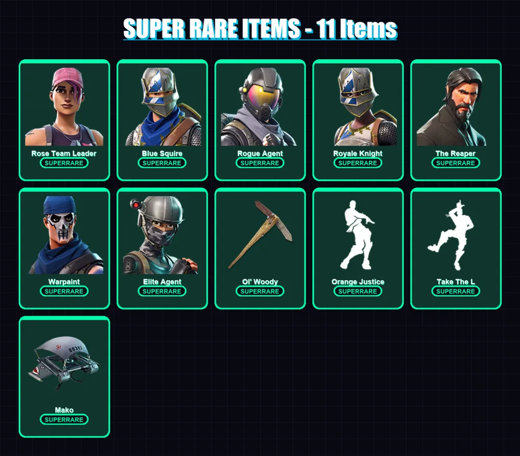 [PC/XBOX] | Rose Team Leader | Blue Squire | Rogue Agent | Royale Knight | The Reaper | 44 skin | 35 pickaxe | 51 emote | 32 glider | Lv393