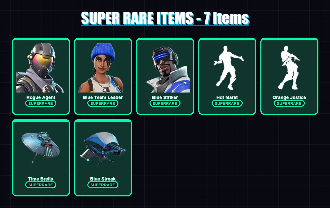 [PS4/PS5/XBOX/PC] | Rogue Agent | Blue Team Leader | Blue Striker | Lynx | Leviathan | 37 skin | 48 pickaxe | 45 emote | 54 glider | Lv1114