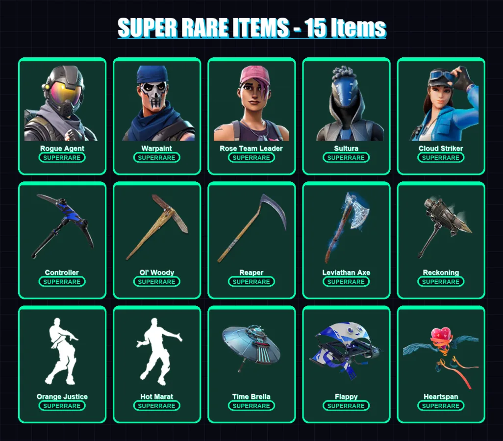 [PC/XBOX] | Rogue Agent | Warpaint | Rose Team Leader | Sultura | Cloud Striker | 127 skin | 158 pickaxe | 120 emote | 137 glider | Lv1890 — Fortnite account