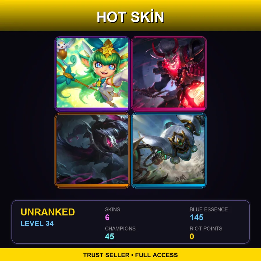 EUW | Lv34 | Unranked | 6 Skin | 45 Champ