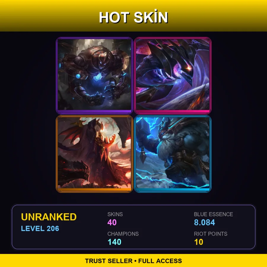 LAS | Lv206 | Unranked | 40 Skin | 140 Champ — LoL account