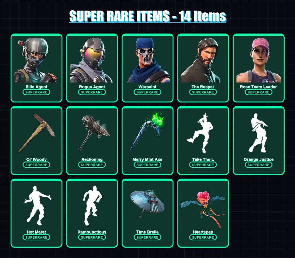 [PS4/PS5/XBOX/PC] | Elite Agent | Rogue Agent | Warpaint | The Reaper | Rose Team Leader | 131 skin | 171 pickaxe | 170 emote | 140 glider | Lv2339