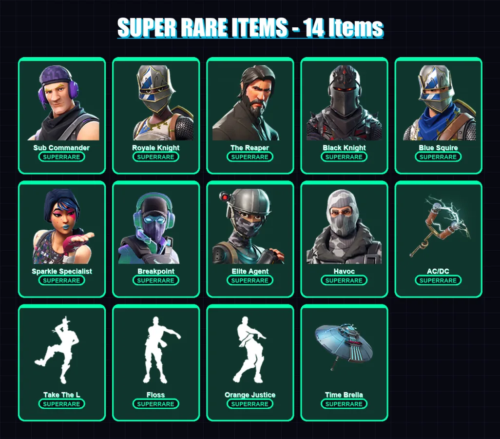 [PS4/PS5/XBOX/PC] | Sub Commander | Royale Knight | The Reaper | Black Knight | Blue Squire | 40 skin | 35 pickaxe | 56 emote | 52 glider | Lv744