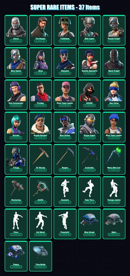 [PC] | Havoc | The Reaper | Trailblazer | Elite Agent | Royale Knight | 484 skin | 376 pickaxe | 272 emote | 262 glider | Lv4955