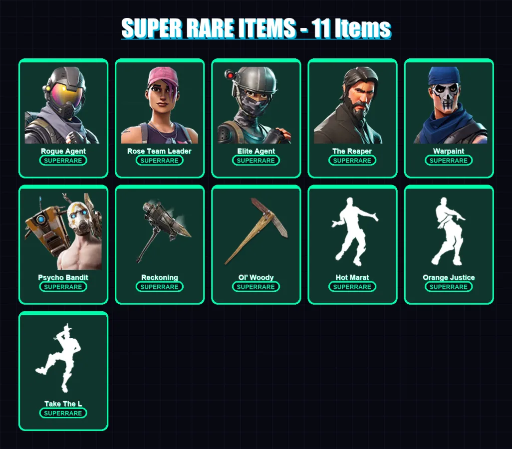 [PC/XBOX/PSN] | Rogue Agent | Rose Team Leader | Elite Agent | The Reaper | Warpaint | 38 skin | 20 pickaxe | 30 emote | 27 glider | Lv265