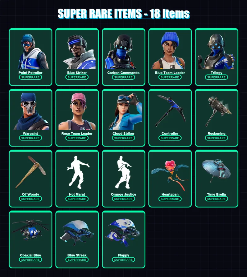 [PC/XBOX] | Point Patroller | Blue Striker | Carbon Commando | Blue Team Leader | Trilogy | 84 skin | 74 pickaxe | 70 emote | 70 glider | Lv832