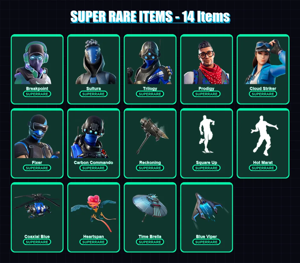 [PS4/PS5/PC] | Breakpoint | Sultura | Trilogy | Prodigy | Cloud Striker | 106 skin | 118 pickaxe | 137 emote | 116 glider | Lv1575