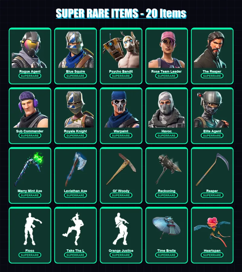 [PC/XBOX] | Rogue Agent | Blue Squire | Psycho Bandit | Rose Team Leader | The Reaper | 158 skin | 147 pickaxe | 118 emote | 128 glider | Lv1868 — Fortnite account